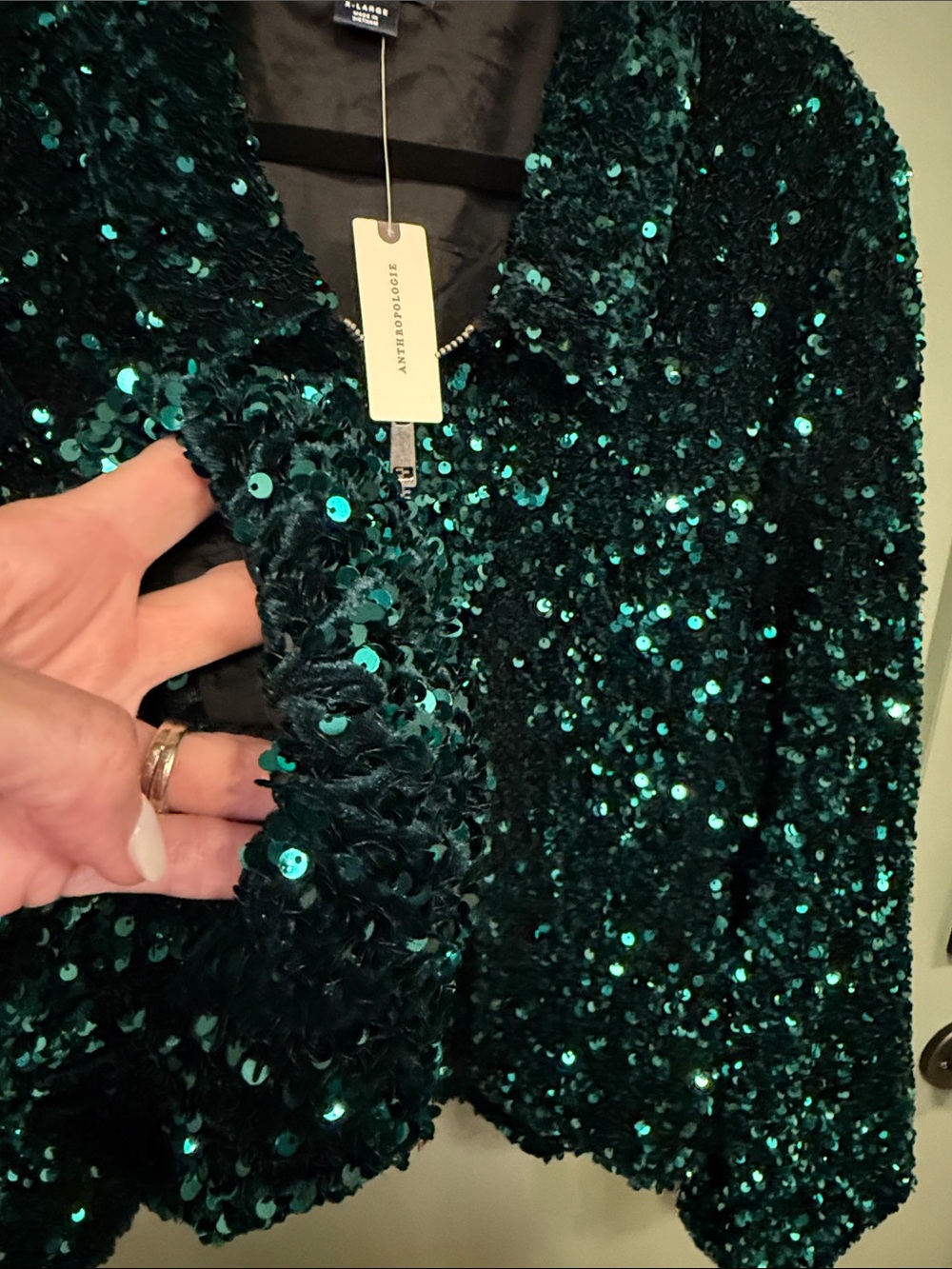 Anthropologie Emerald Green Sequin Jacket - Picture 4 of 6